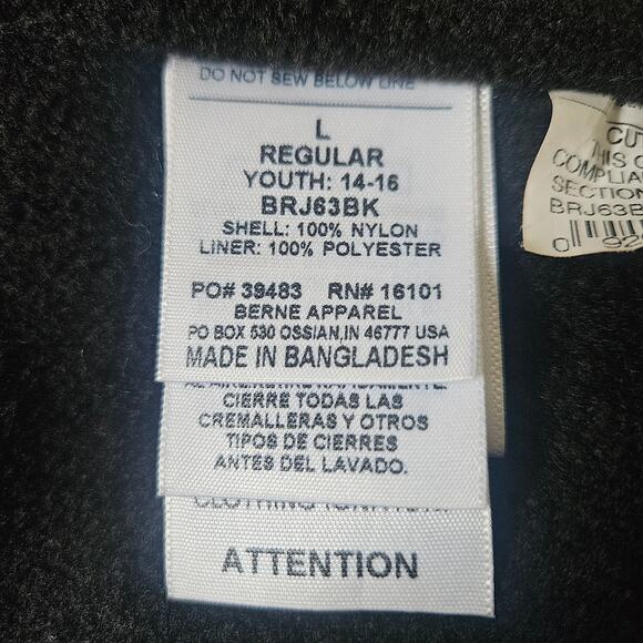 Berne Black 100% Nylon Youth Splash Insulated Jacket Large - Picture 7 of 7